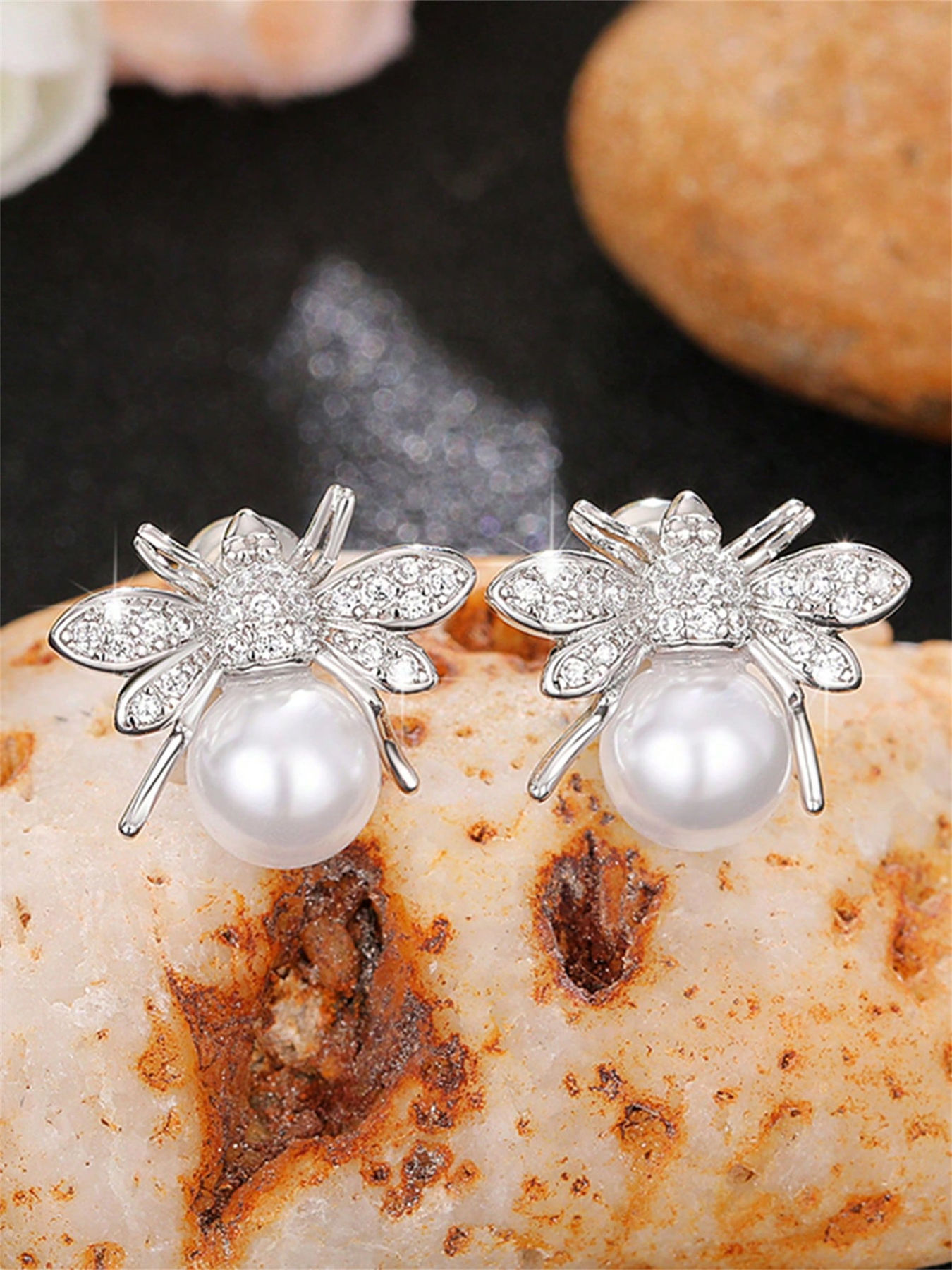 Cubic Zirconia And Faux Pearl Stud Earrings For Women Jewelry Gift_voghion.com