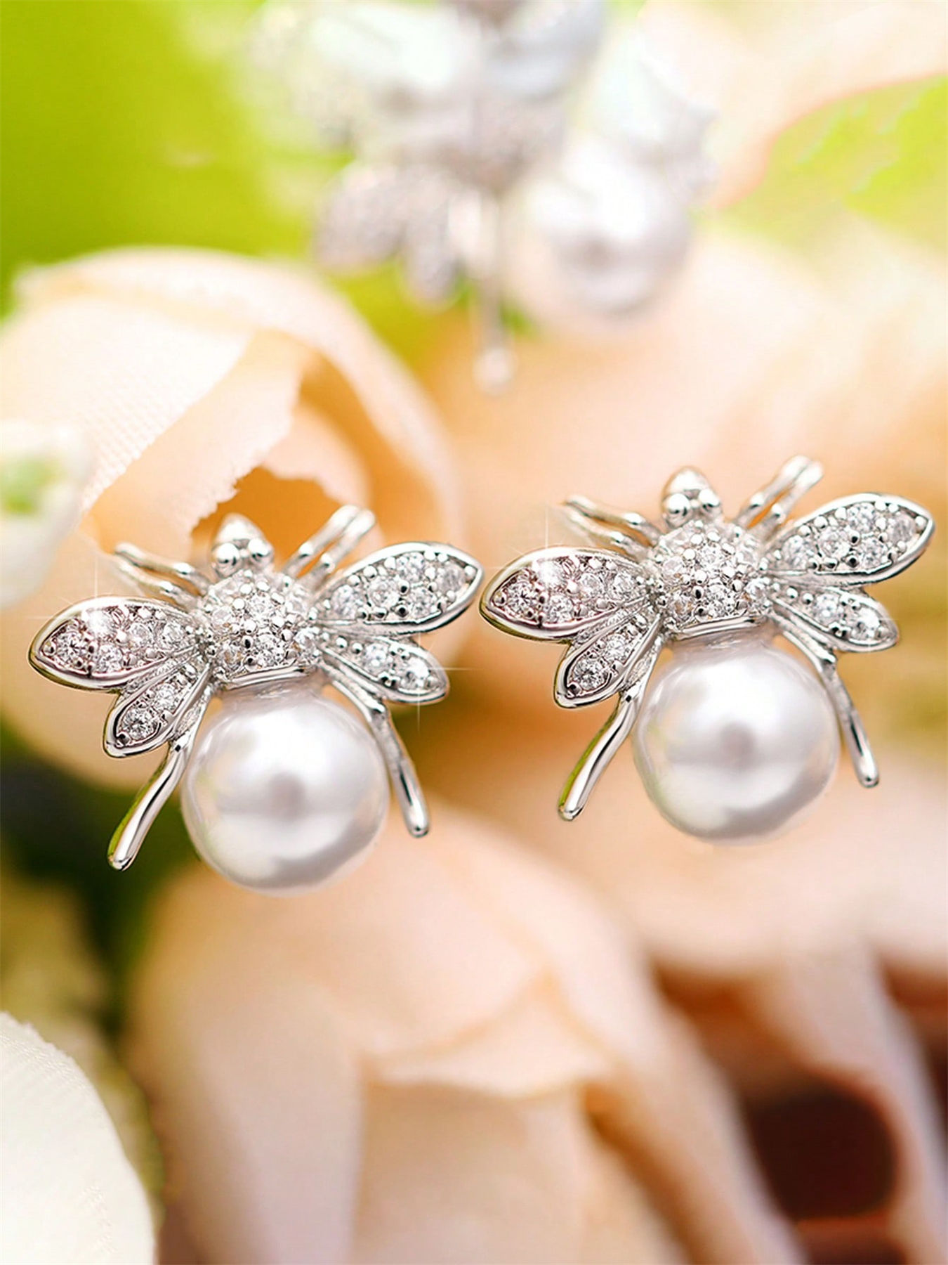 Cubic Zirconia And Faux Pearl Stud Earrings For Women Jewelry Gift_voghion.com