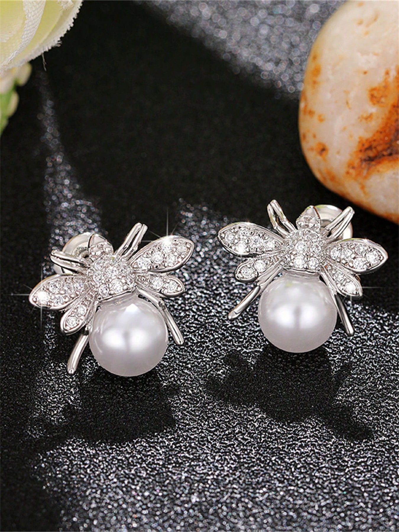 Cubic Zirconia And Faux Pearl Stud Earrings For Women Jewelry Gift_voghion.com