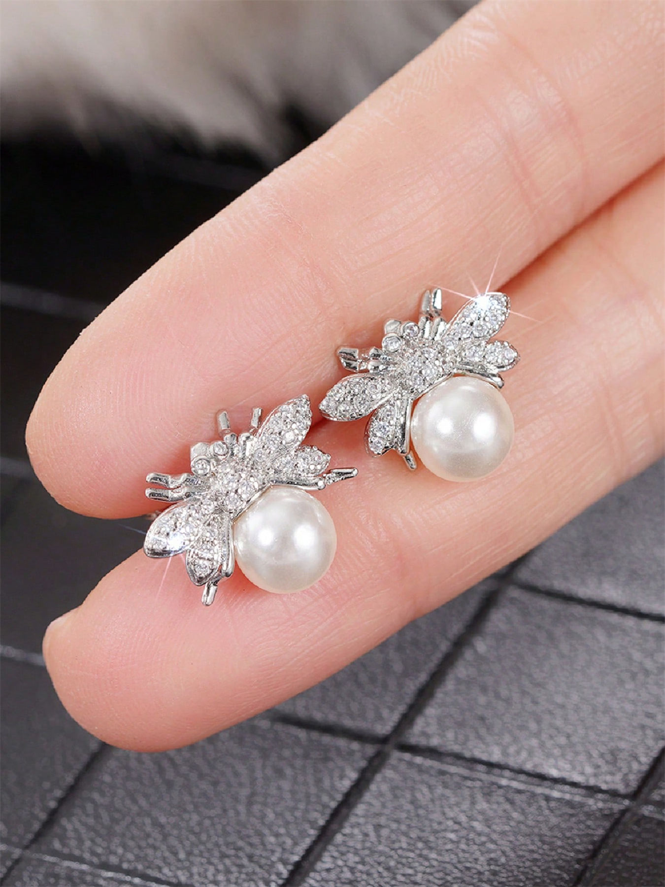 Cubic Zirconia And Faux Pearl Stud Earrings For Women Jewelry Gift_voghion.com