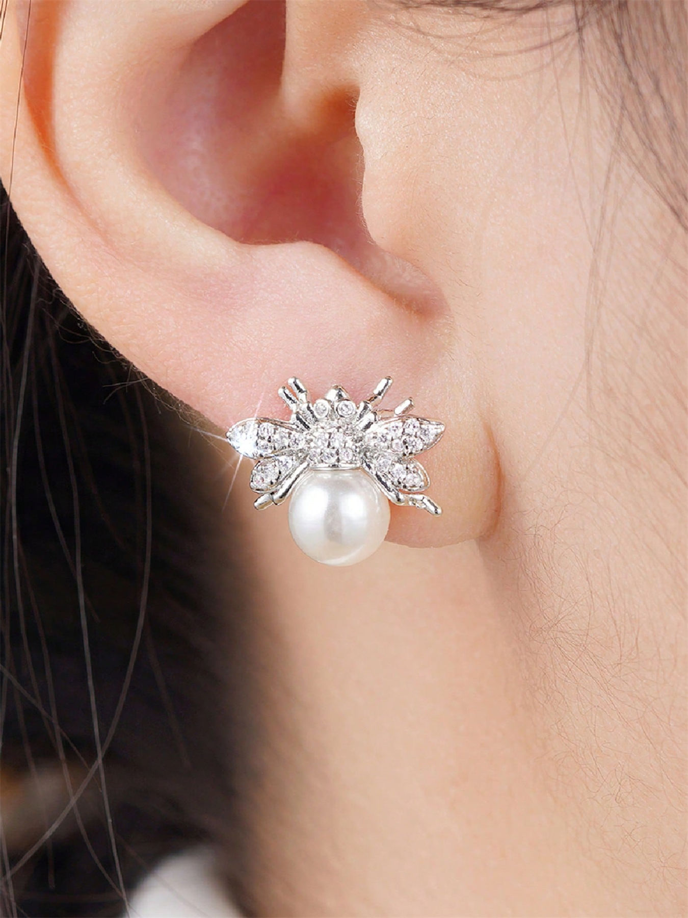 Cubic Zirconia And Faux Pearl Stud Earrings For Women Jewelry Gift_voghion.com