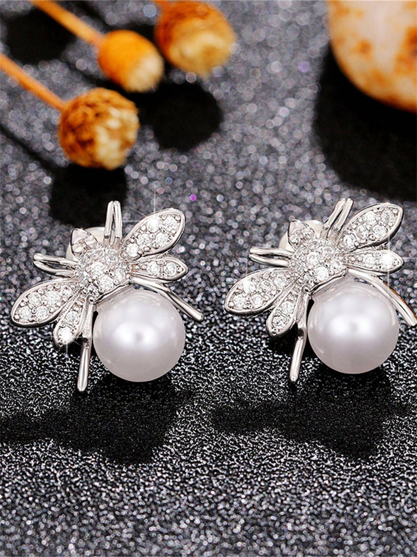 Cubic Zirconia And Faux Pearl Stud Earrings For Women Jewelry Gift_voghion.com