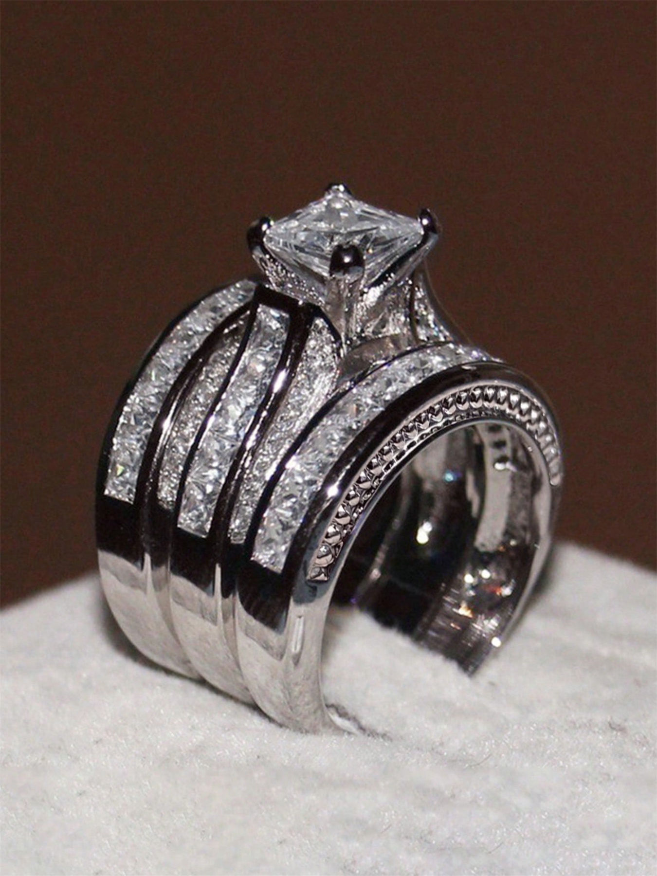 3 Pcs/Set Gorgeous Cubic Zirconia Ring Set For Women For Wedding Party Engagement Anniversary Jewelry Valentine's Day Gift_voghion.com