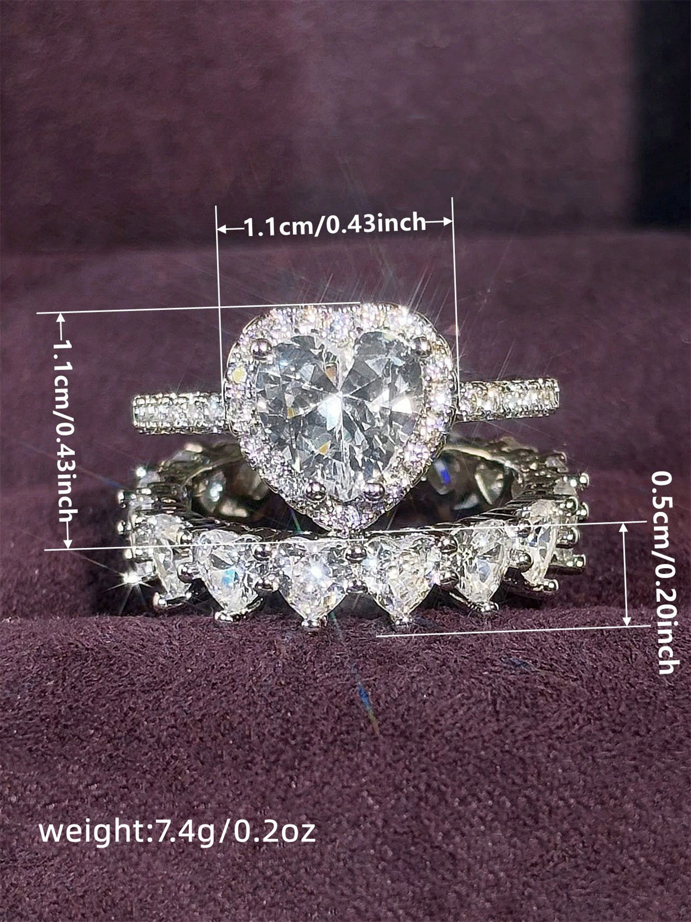 Romantičan set prstenja u obliku srca sa cirkonima za vjenčanje i zaruke_voghion.com